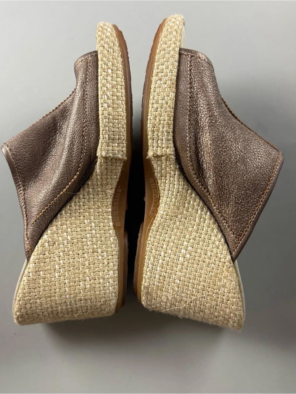 Rucoline Metallic Bronze Leather Espadrille Wedge Mules Shoes EU 39 US 8.5
